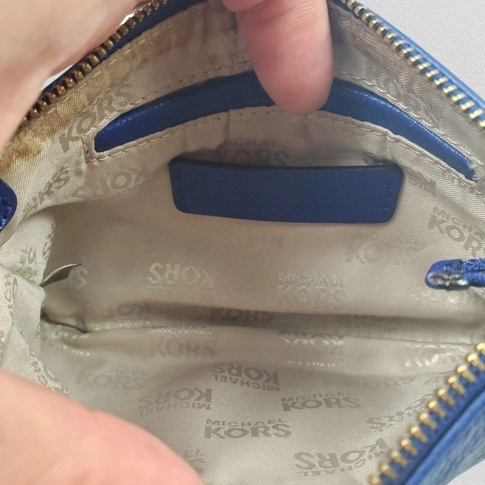 Michael Kors Fulton Cobalt Blue‎ Pebbled Leather Wristlet Gold MK Logo Pouch